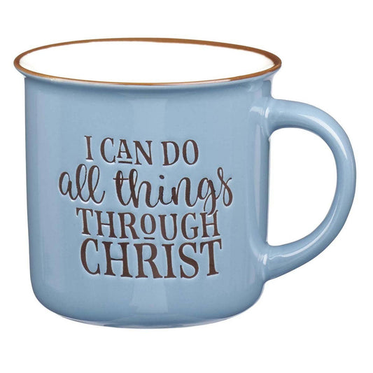 All Things Through Christ Blue Camp Mug