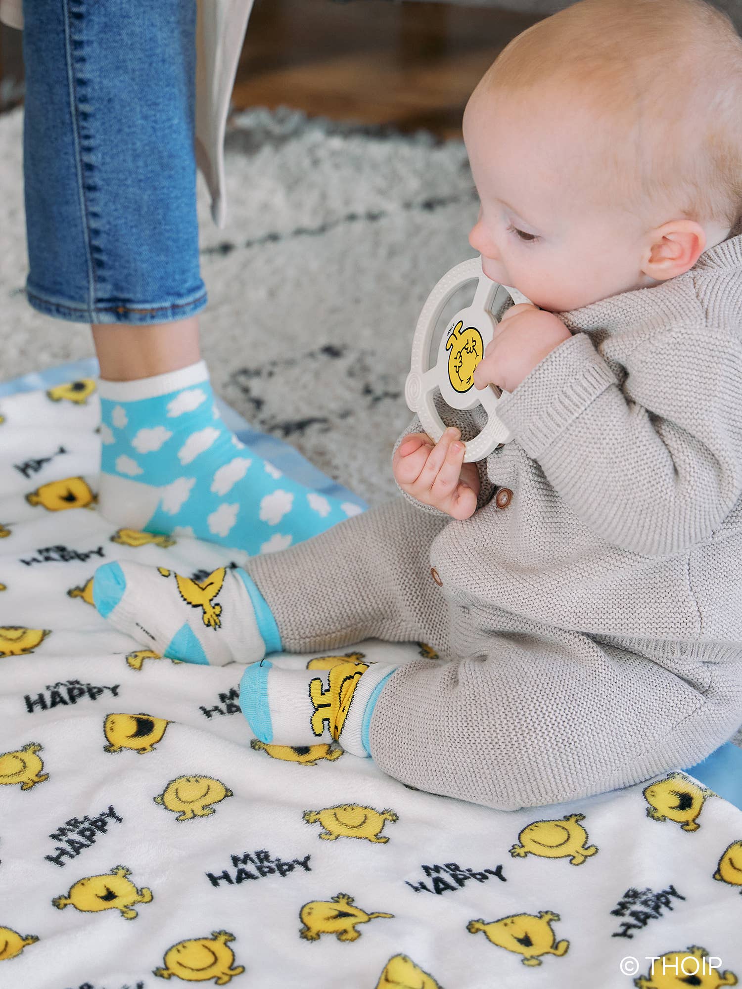 Mr. Happy Silicone Teether Ring w Detachable Clip - Summit and Nest