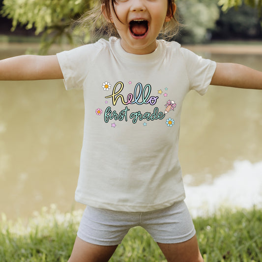 Hello school- Girl's short sleeve tee