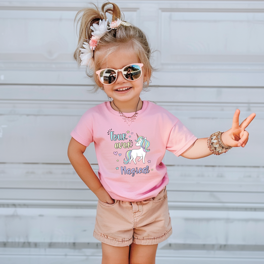 Four-ever magical- Girl's unicorn short sleeve tee