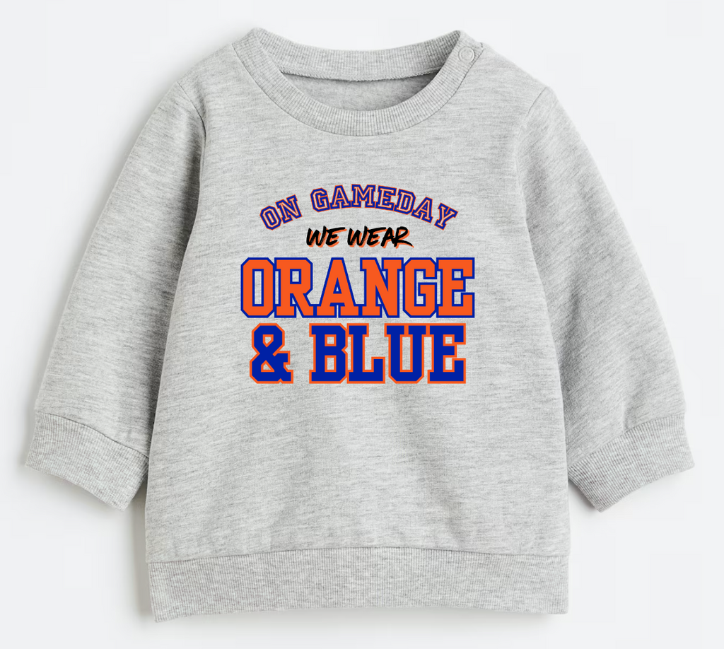 On game day we wear orange and blue- Organic cotton infant and toddler sweatshirt - Summit and Nest