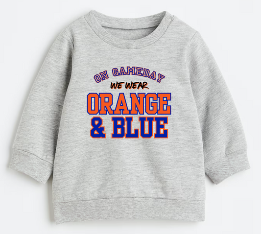 On game day we wear orange and blue- Organic cotton infant and toddler sweatshirt - Summit and Nest