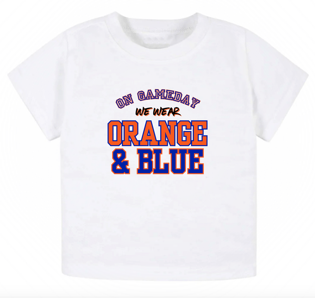 On gameday we wear orange and blue- Children's shirt and infant bodysuit - Summit and Nest