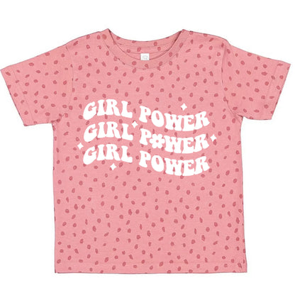 Pink t-shirt with 'Girl Power' text and strawberry pattern on a white background