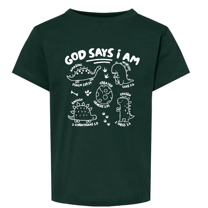 Dinosaurs- God says I am...- Short sleeve tee and infant bodysuit - Summit and Nest