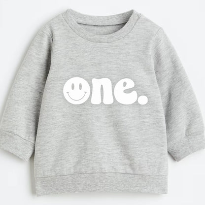 One. Smiley first birthday- Organic cotton infant and toddler sweatshirt - Summit and Nest