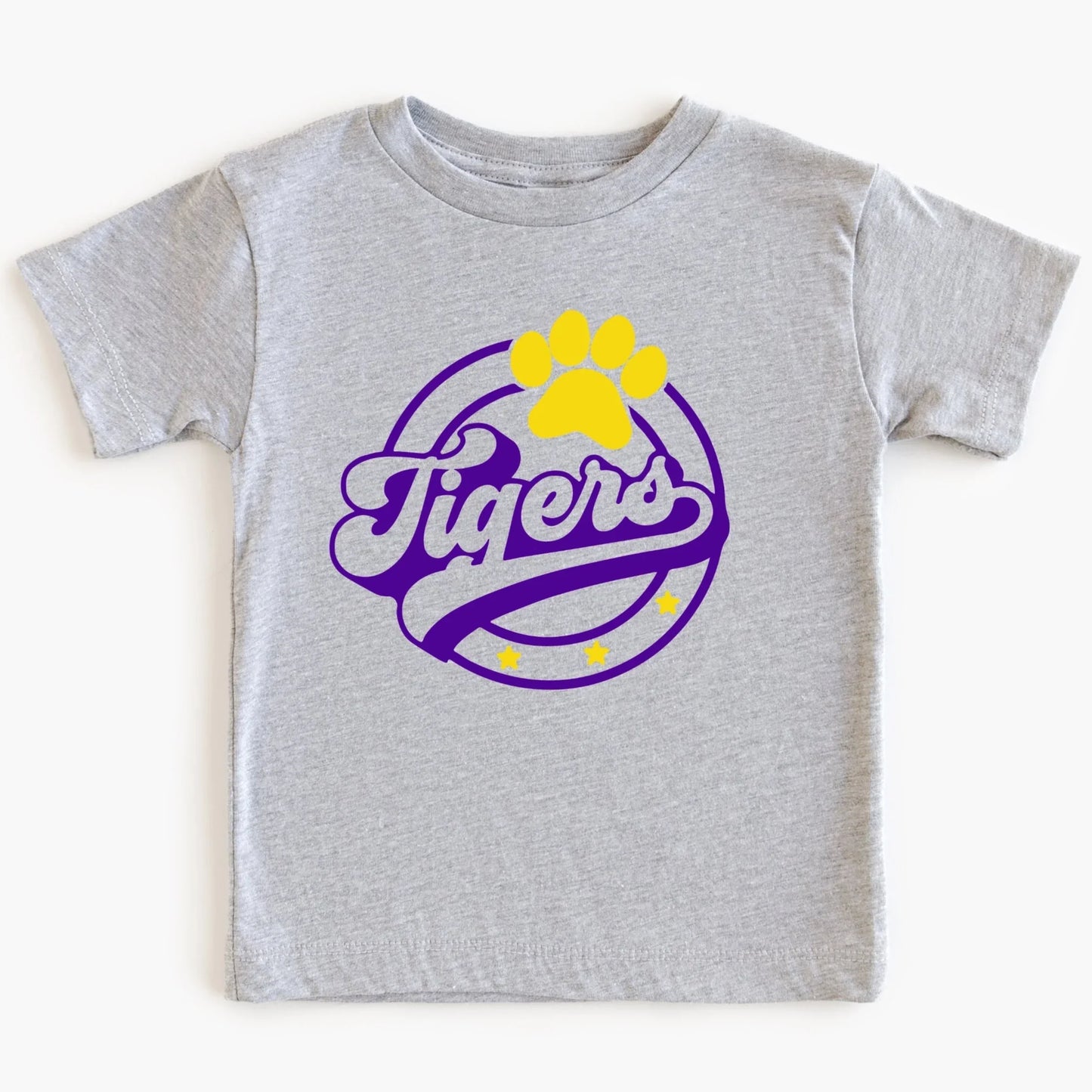 LSU tigers logo on gray shirt with paw print