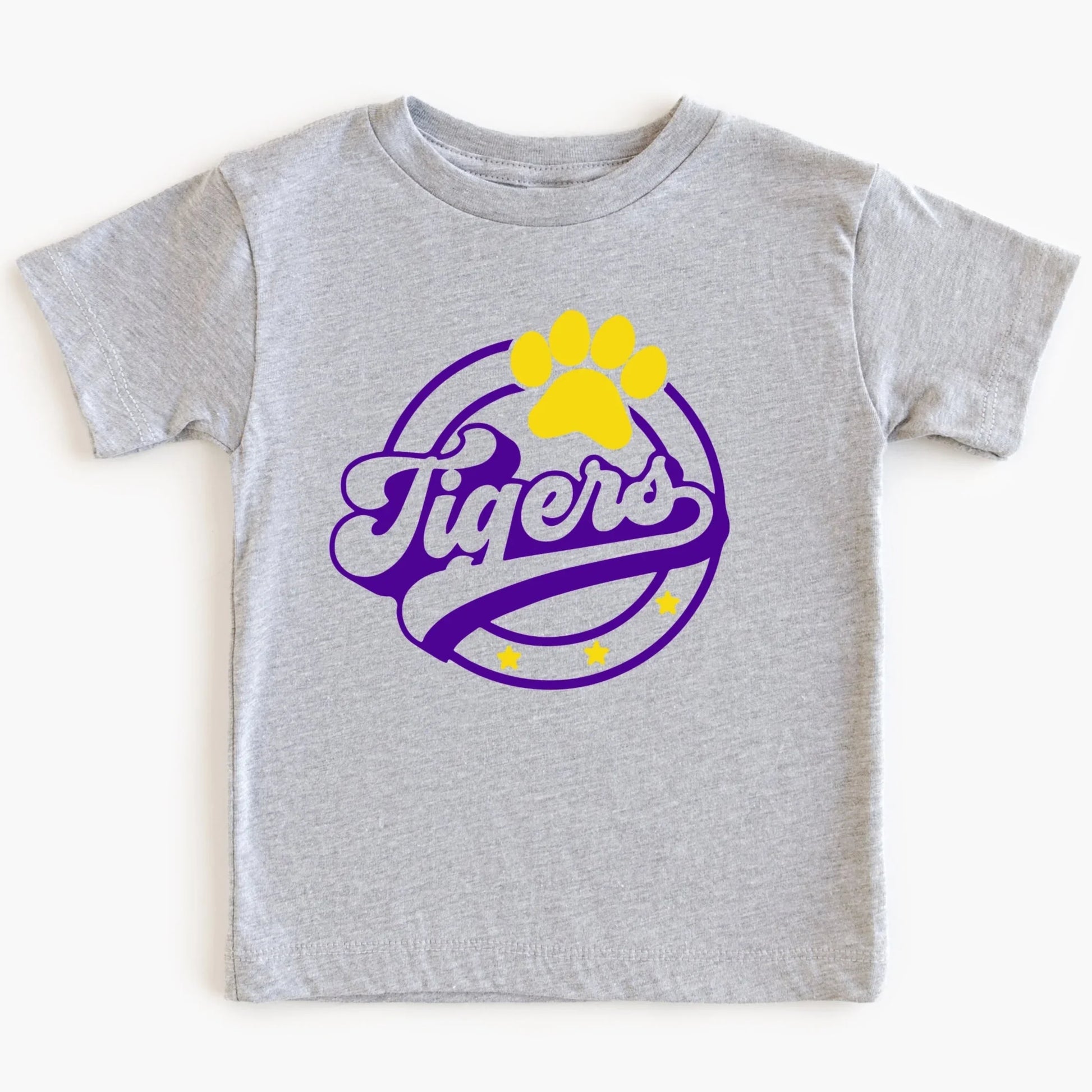 LSU tigers logo on gray shirt with paw print
