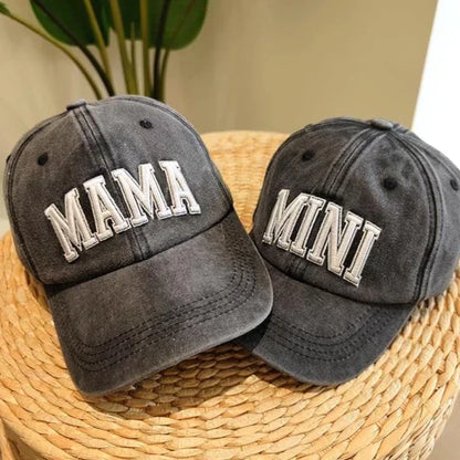 Mama and Mini Embroidered Hat Set- Gray - Summit and Nest