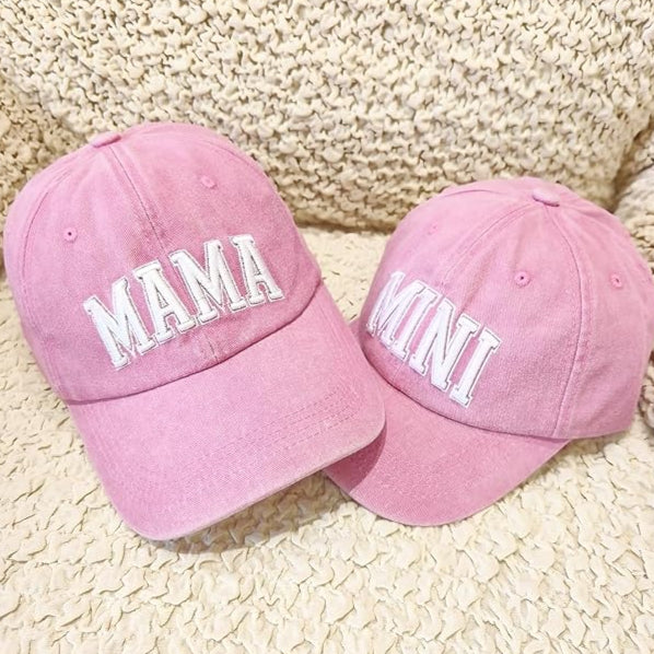 Mama and Mini Embroidered Hat Set- Pink - Summit and Nest
