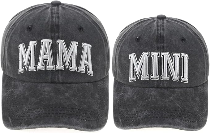Mama and Mini Embroidered Hat Set- Gray - Summit and Nest