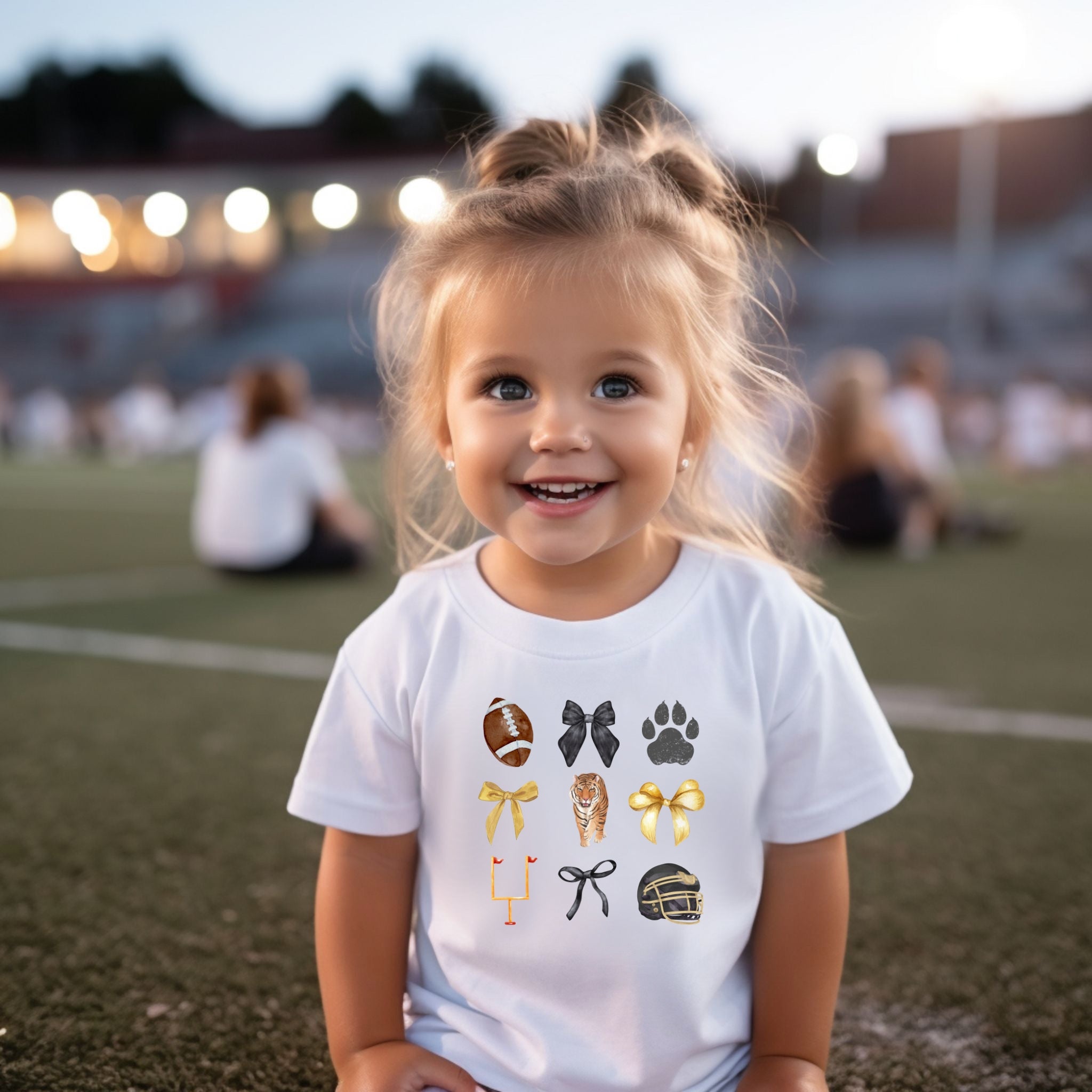 Tiger bows- Black and gold- Girl's short sleeve shirt and infant bodysuit - Summit and Nest