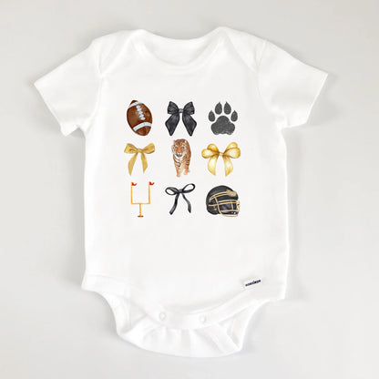 Tiger bows- Black and gold- Girl's short sleeve shirt and infant bodysuit - Summit and Nest
