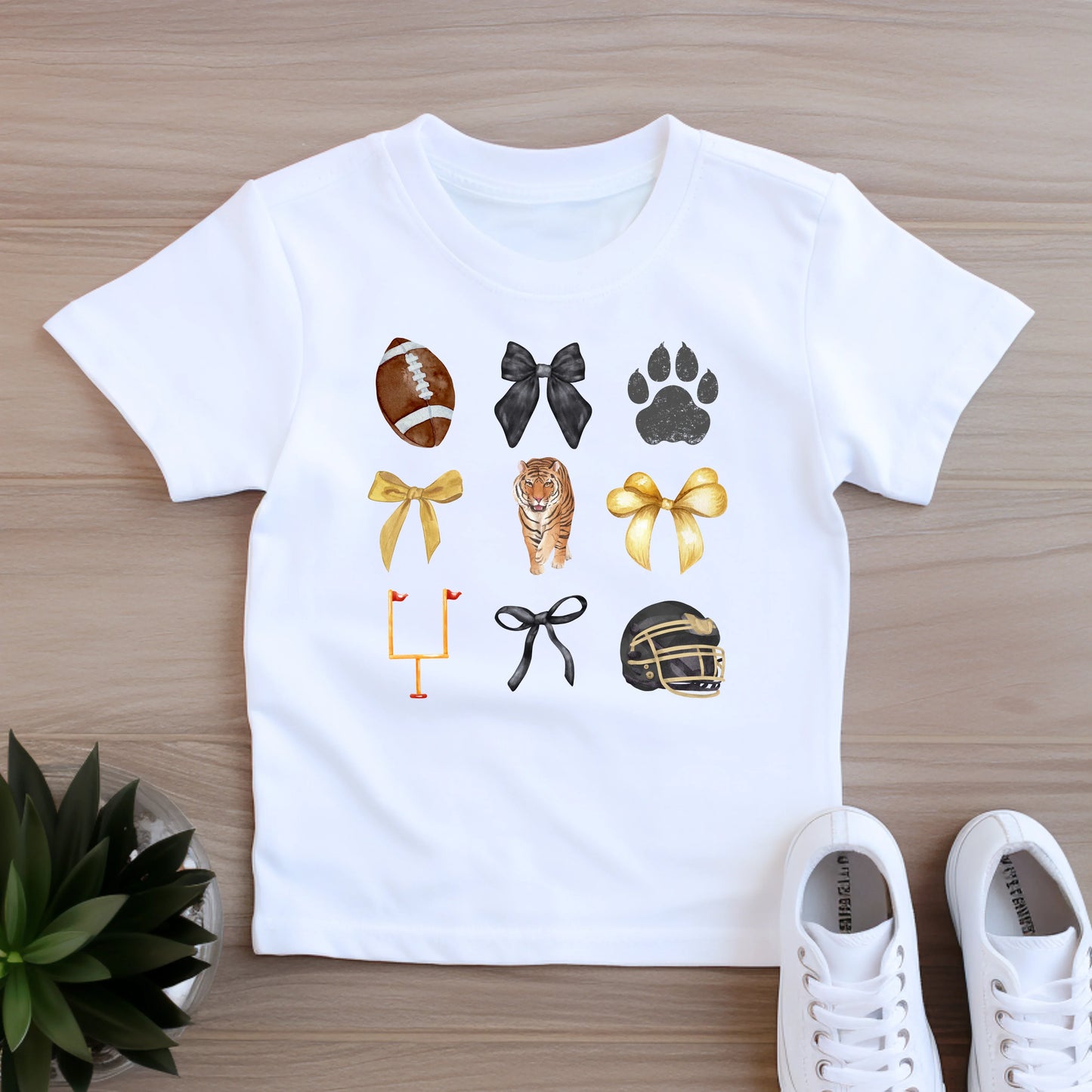 Tiger bows- Black and gold- Girl's short sleeve shirt and infant bodysuit - Summit and Nest