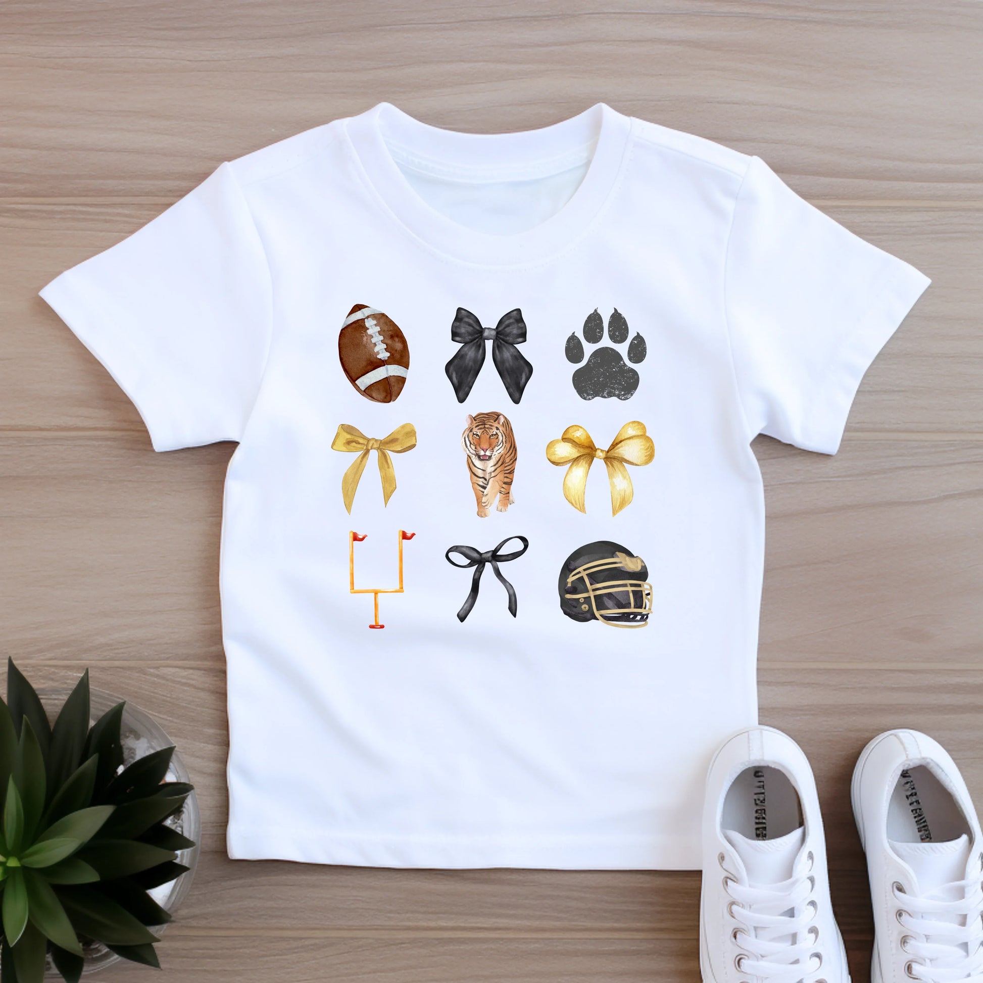 Tiger bows- Black and gold- Girl's short sleeve shirt and infant bodysuit - Summit and Nest