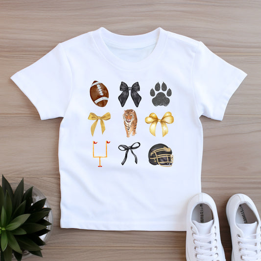Tiger bows- Black and gold- Girl's short sleeve shirt and infant bodysuit - Summit and Nest