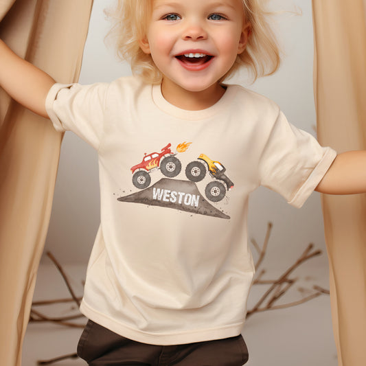 Monster truckin- Customized short sleeve tee and infant bodysuit