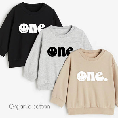 One. Smiley first birthday- Organic cotton infant and toddler sweatshirt - Summit and Nest
