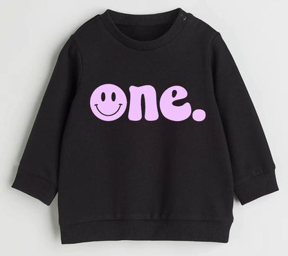SALE- One. Smiley first birthday- Organic cotton infant and toddler sweatshirt - Summit and Nest