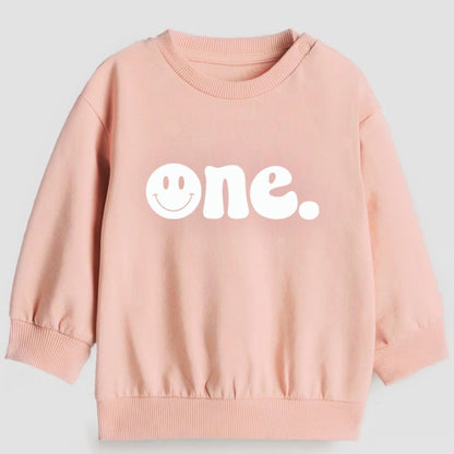 One. Smiley first birthday- Organic cotton infant and toddler sweatshirt - Summit and Nest