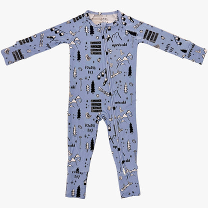 powder day bamboo pajamas- zippie- convertible footie- apres ski