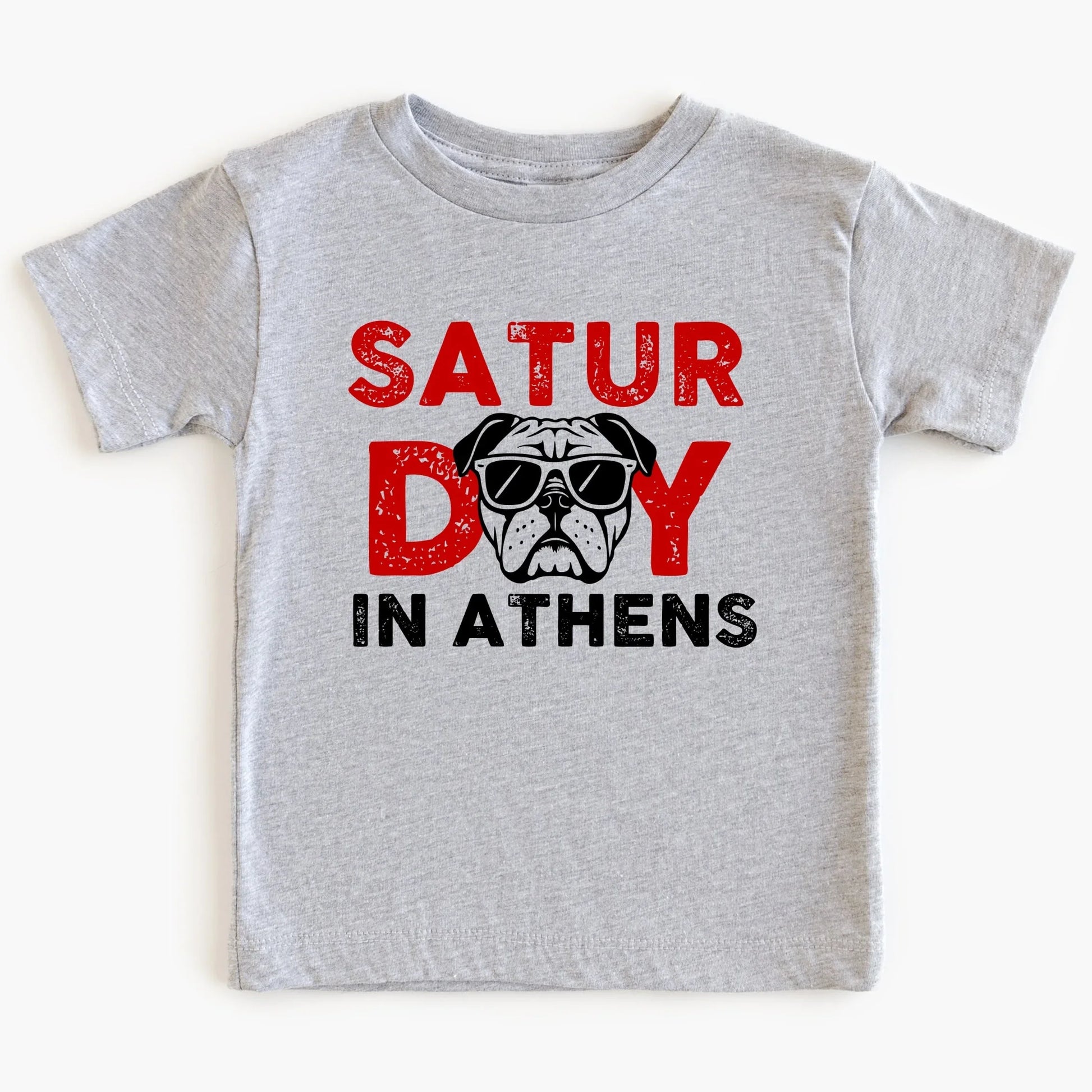 Gray t shirt with white background- Georgia bulldogs- Saturday in Athens
