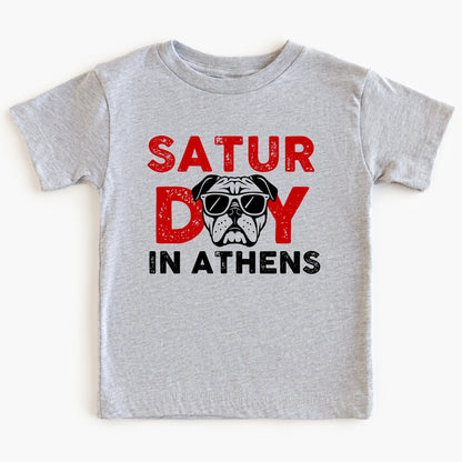 Gray t shirt with white background- Georgia bulldogs- Saturday in Athens