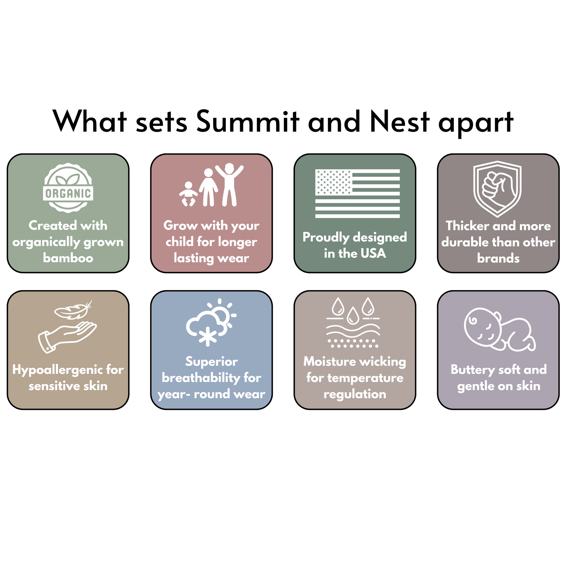 List of features that set Summit and Nest products apart on a white background