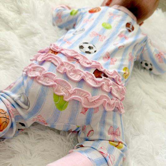 She's Got Game- Bamboo convertible ruffle footie- Zippy pajamas