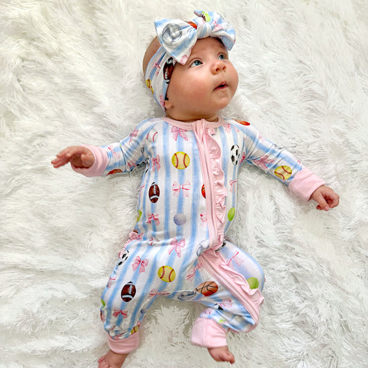 She's Got Game- Bamboo convertible ruffle footie- Zippy pajamas