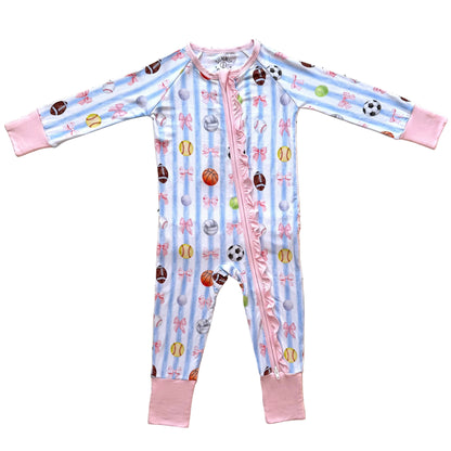 She's Got Game- Bamboo convertible ruffle footie- Zippy pajamas - Summit and Nest