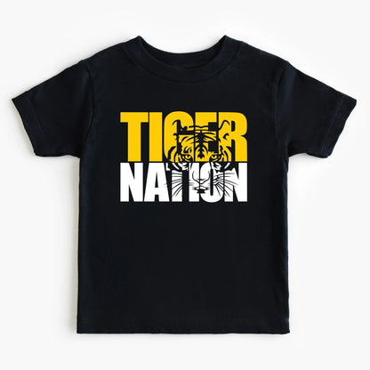 Black t-shirt with 'Tiger Nation' text and tiger graphics on a white background
