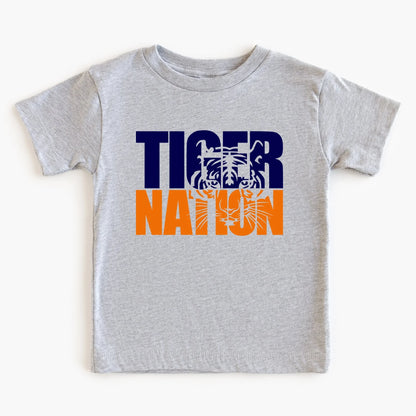 Gray t-shirt with 'Tiger Nation' graphic on a white background