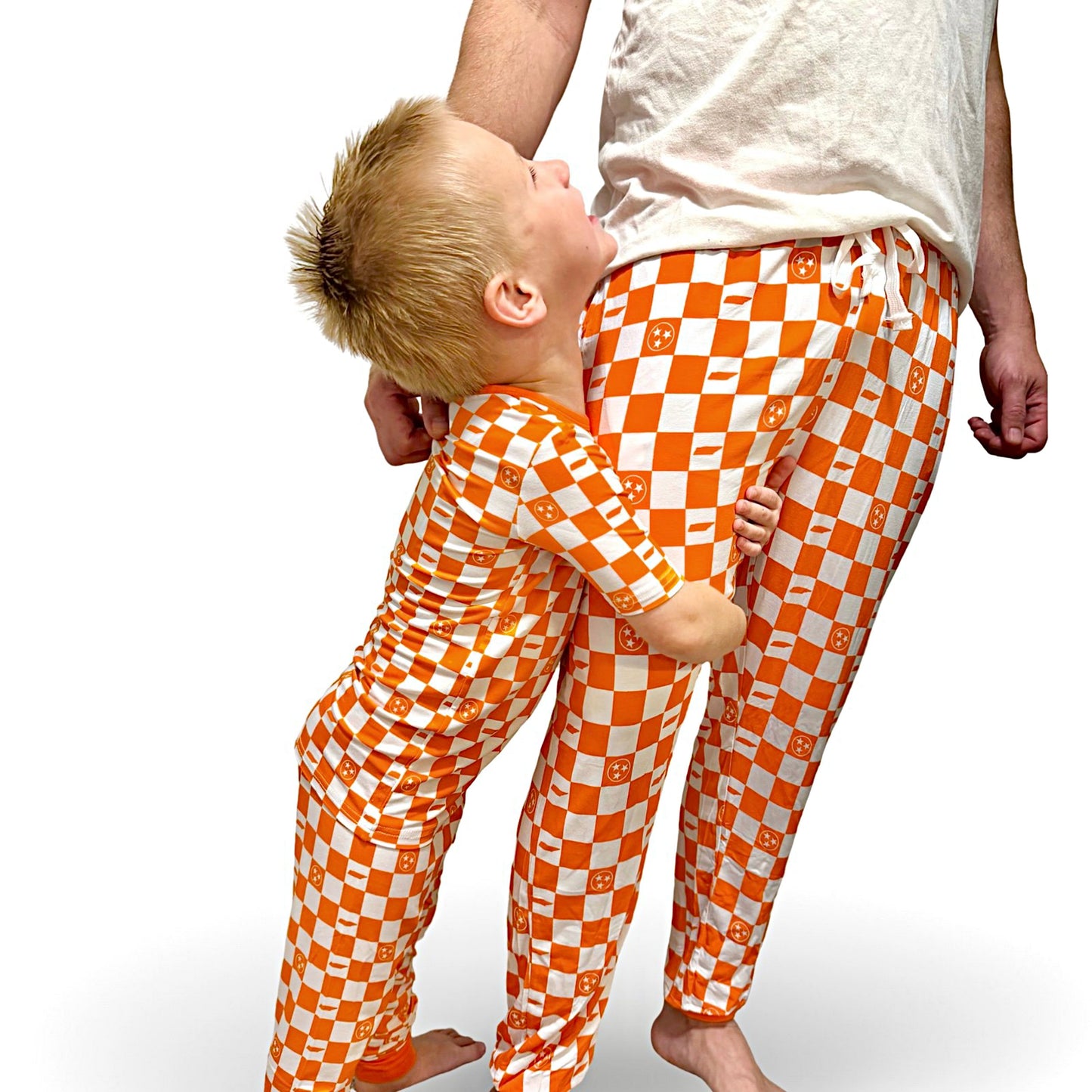 Orange and White Checkerboard- Bamboo short sleeve pajama set- Toddler and big kid
