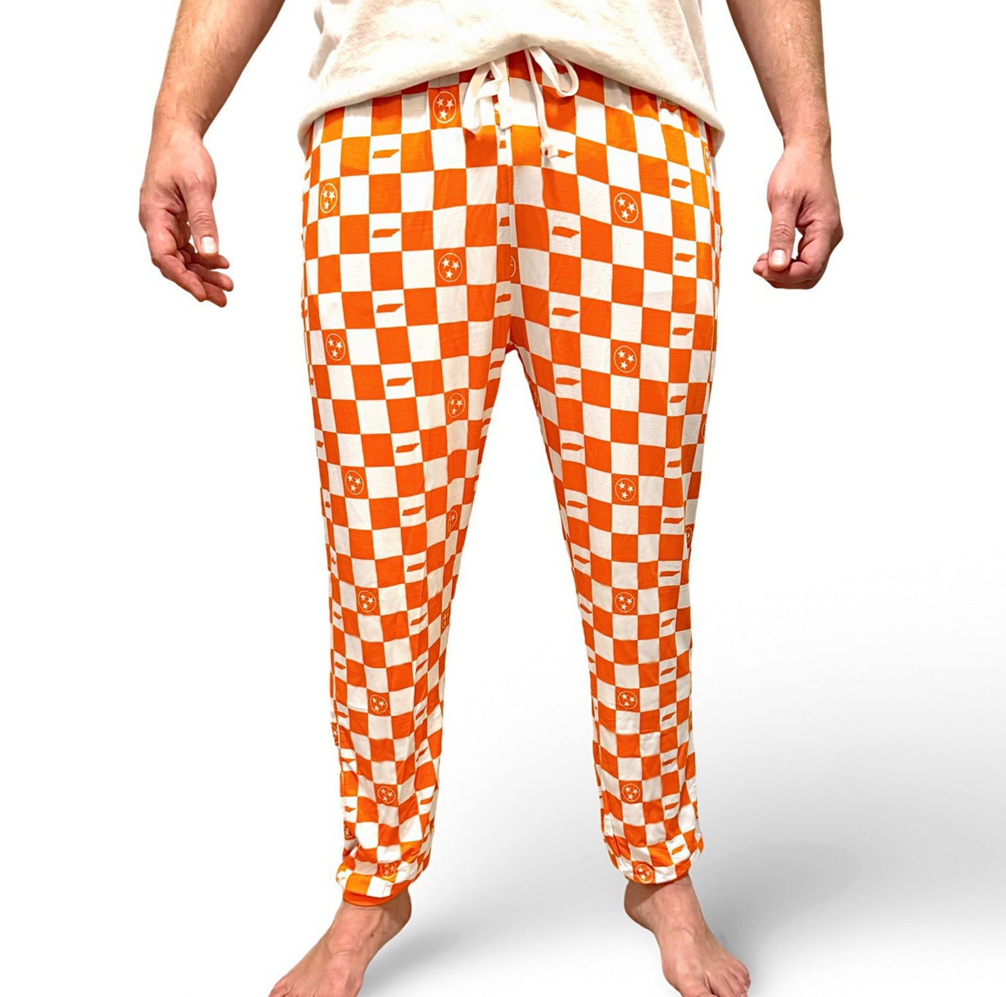 Orange and white checkerboard- Bamboo adult joggers- Unisex