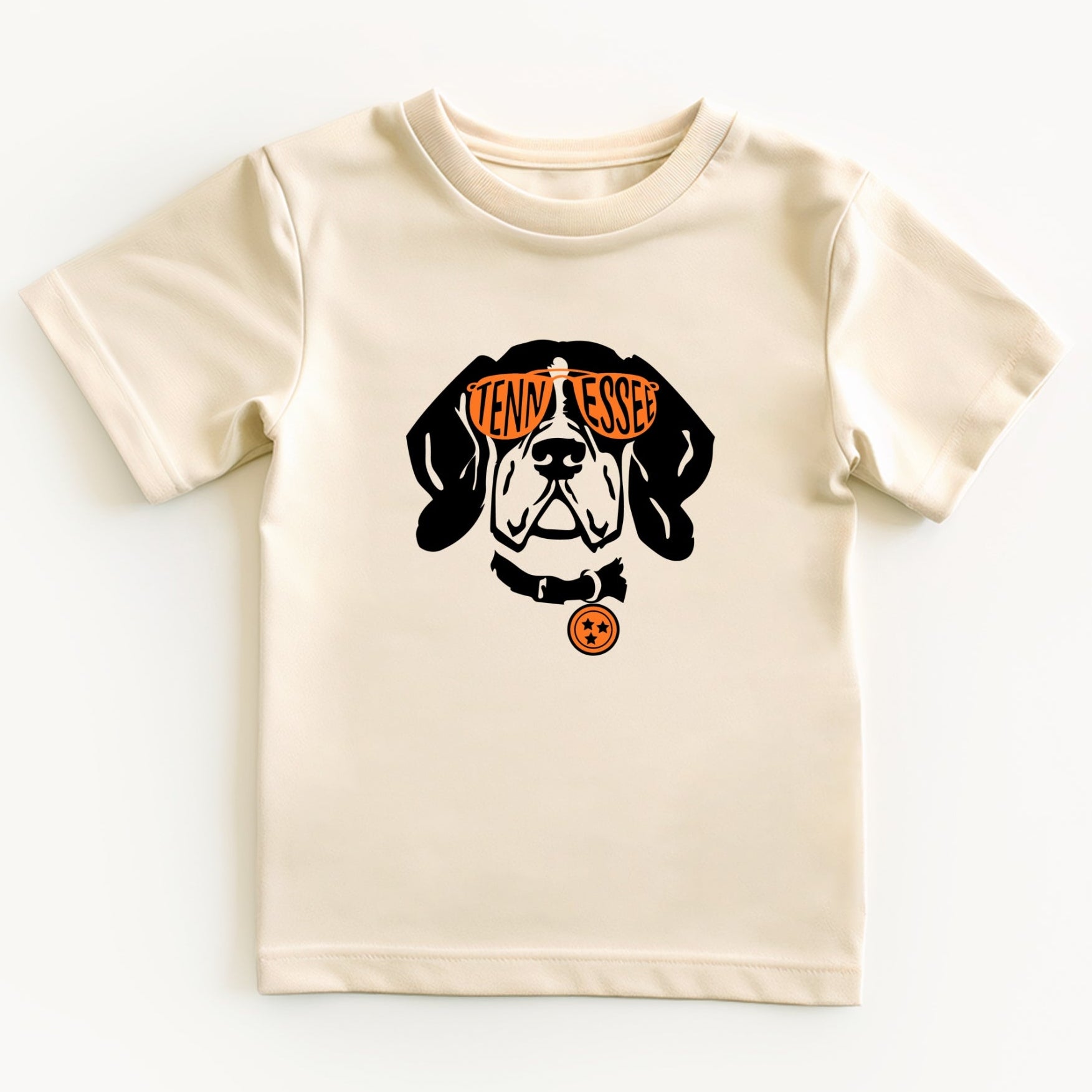 Beige t-shirt with a tennesse smokey dog graphic and text on a white background