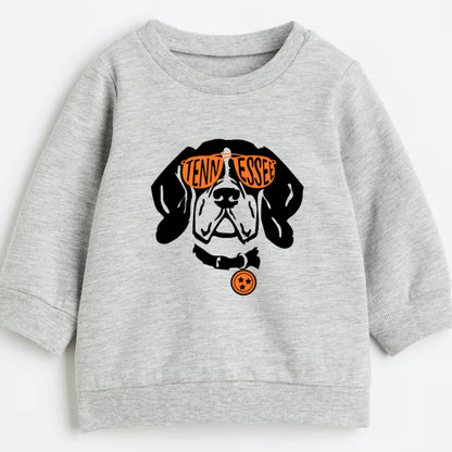 Gray sweatshirt with a dog graphic and 'Danny Essex' text on a white background