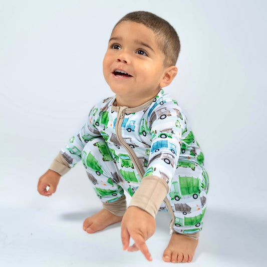 Trash day- Bamboo convertible footie- Zippy pajamas - Summit and Nest