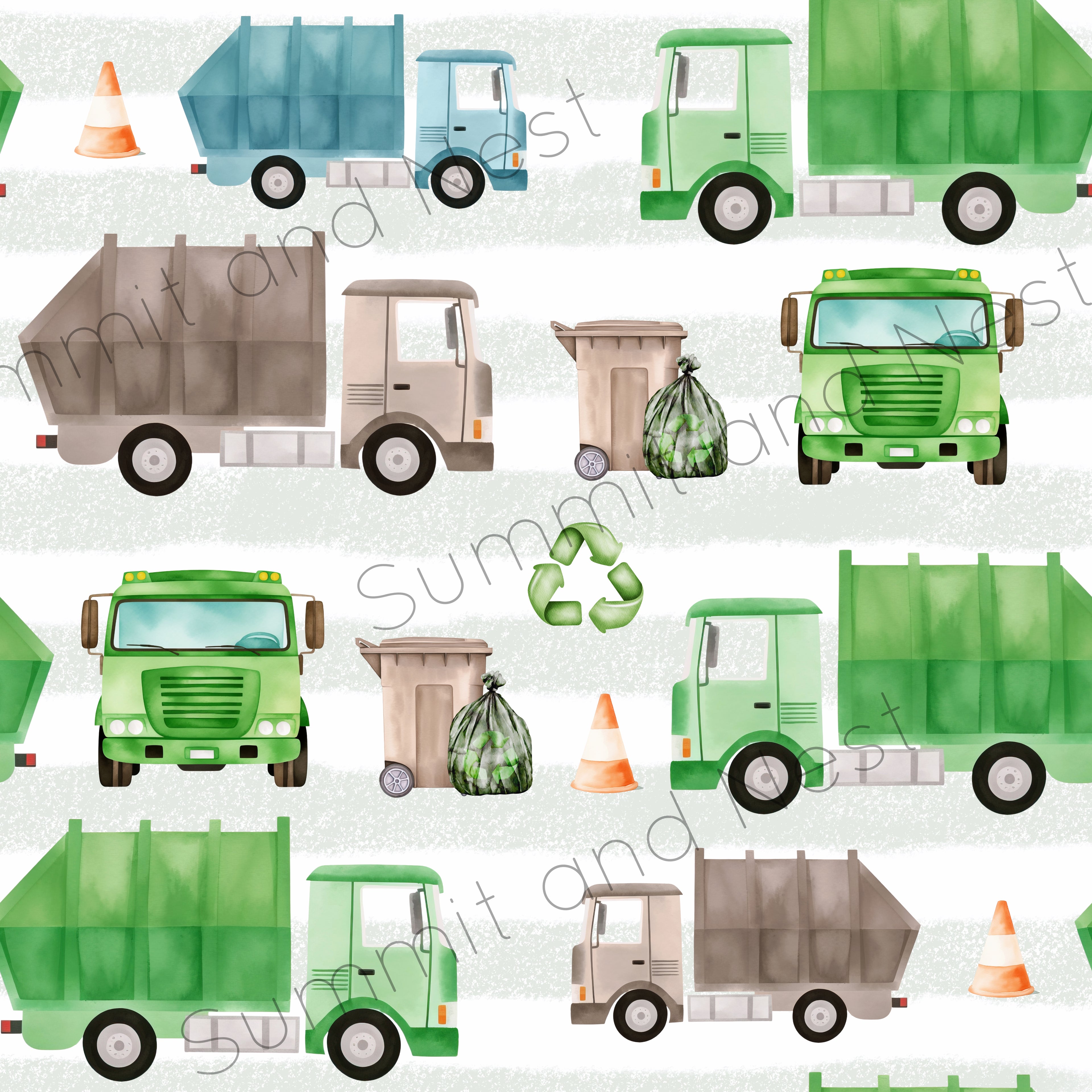 Trash truck print for children's bamboo pajamas
