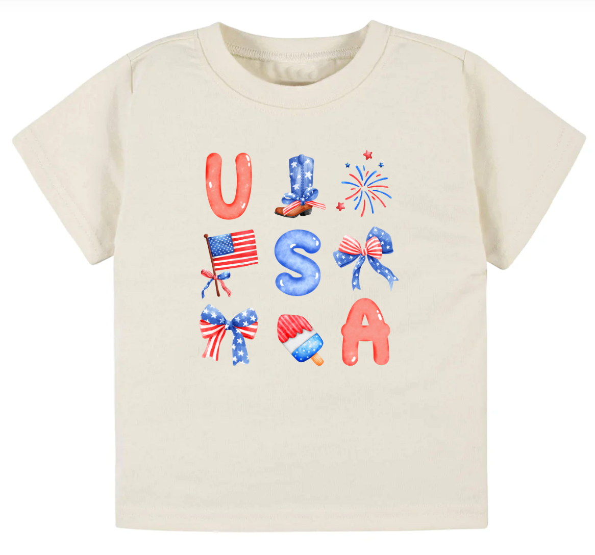USA bows coquette- Short sleeve tee and infant bodysuit - Summit and Nest