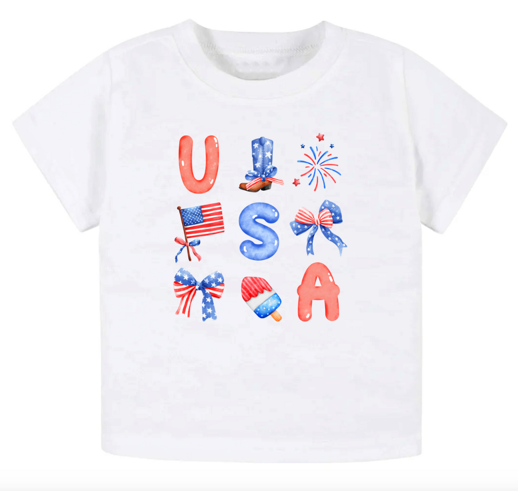 USA bows coquette- Short sleeve tee and infant bodysuit - Summit and Nest