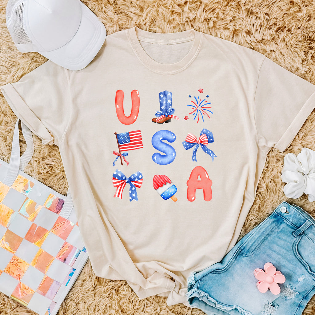 USA bows coquette- Short sleeve tee and infant bodysuit - Summit and Nest