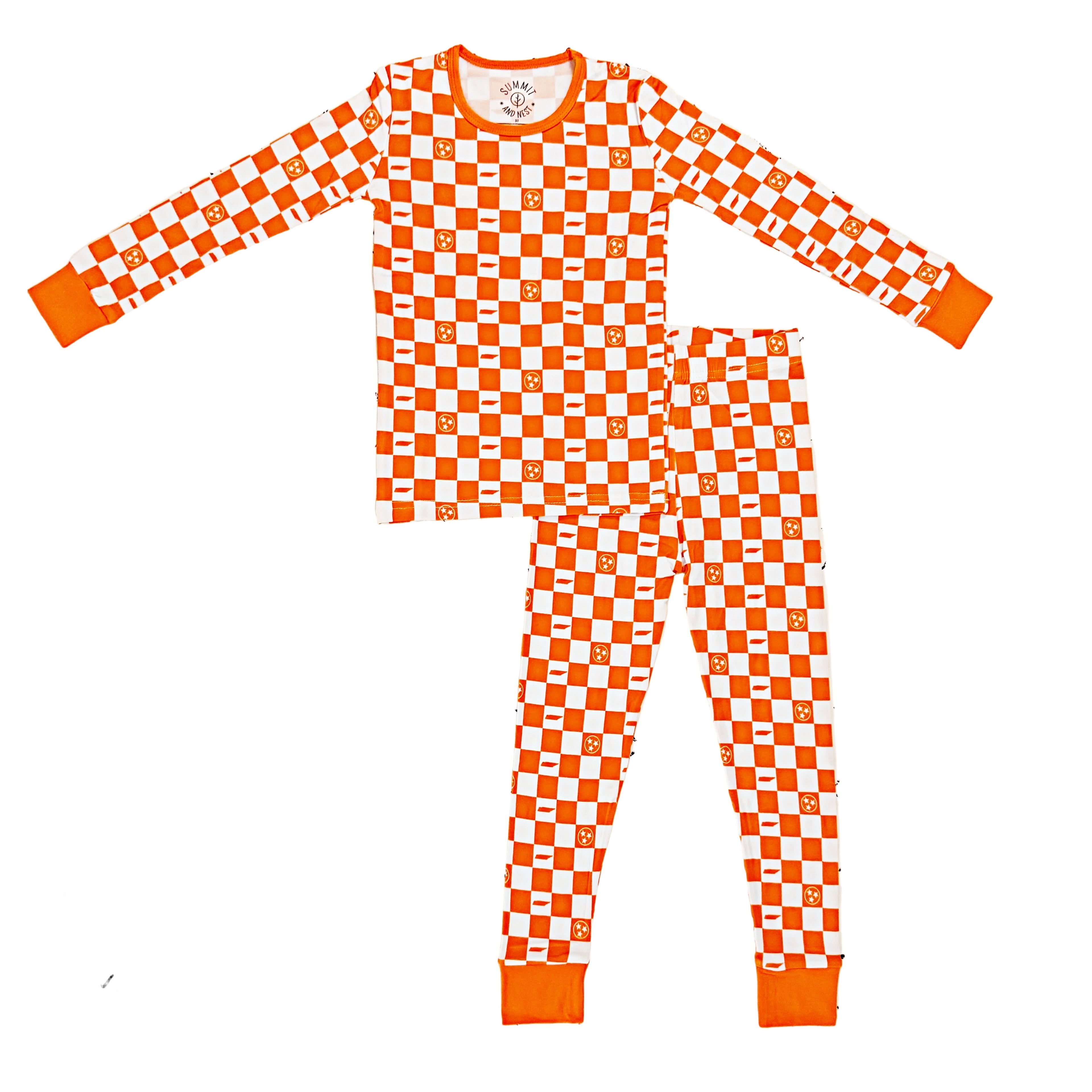 Tennessee Vols Orange and white checkered pajama set on a white background
