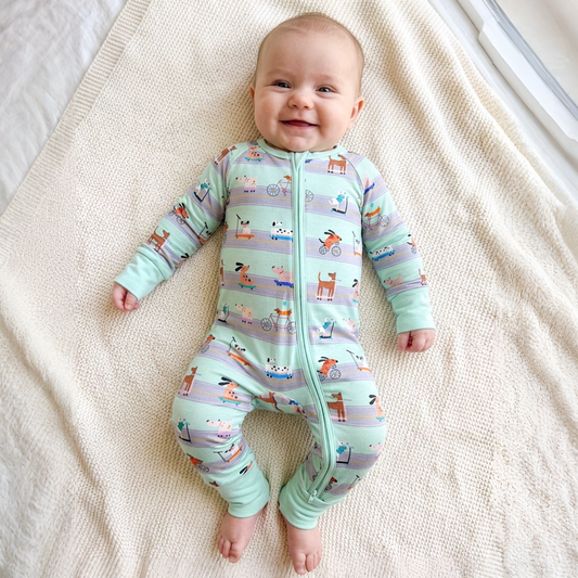 Waggin' Wheels- Bamboo convertible footie- Zippy pajamas - Summit and Nest