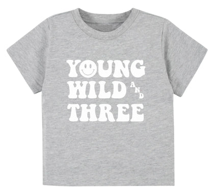 Young, wild, and three. Third birthday- Children's shirt - Summit and Nest