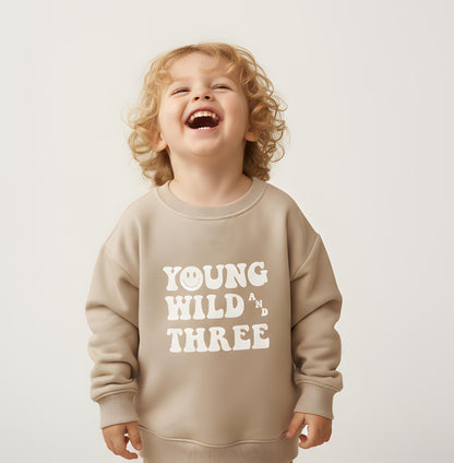 SALE- Young, wild, and three- Organic cotton toddler sweatshirt - Summit and Nest